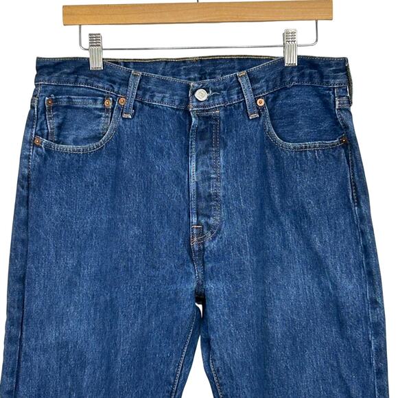 Levi's 501 Jeans Mens 34x34 Blue Dark Wash Button Fly Straight Leg Cotton - Picture 6 of 12